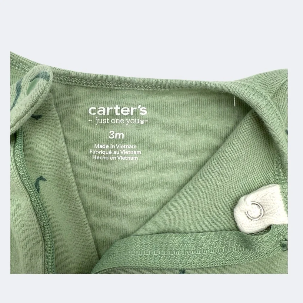 Carter's 2-Way Zip Cotton Sleep & Play Pajamas Green Dinosaur Print 3 Months